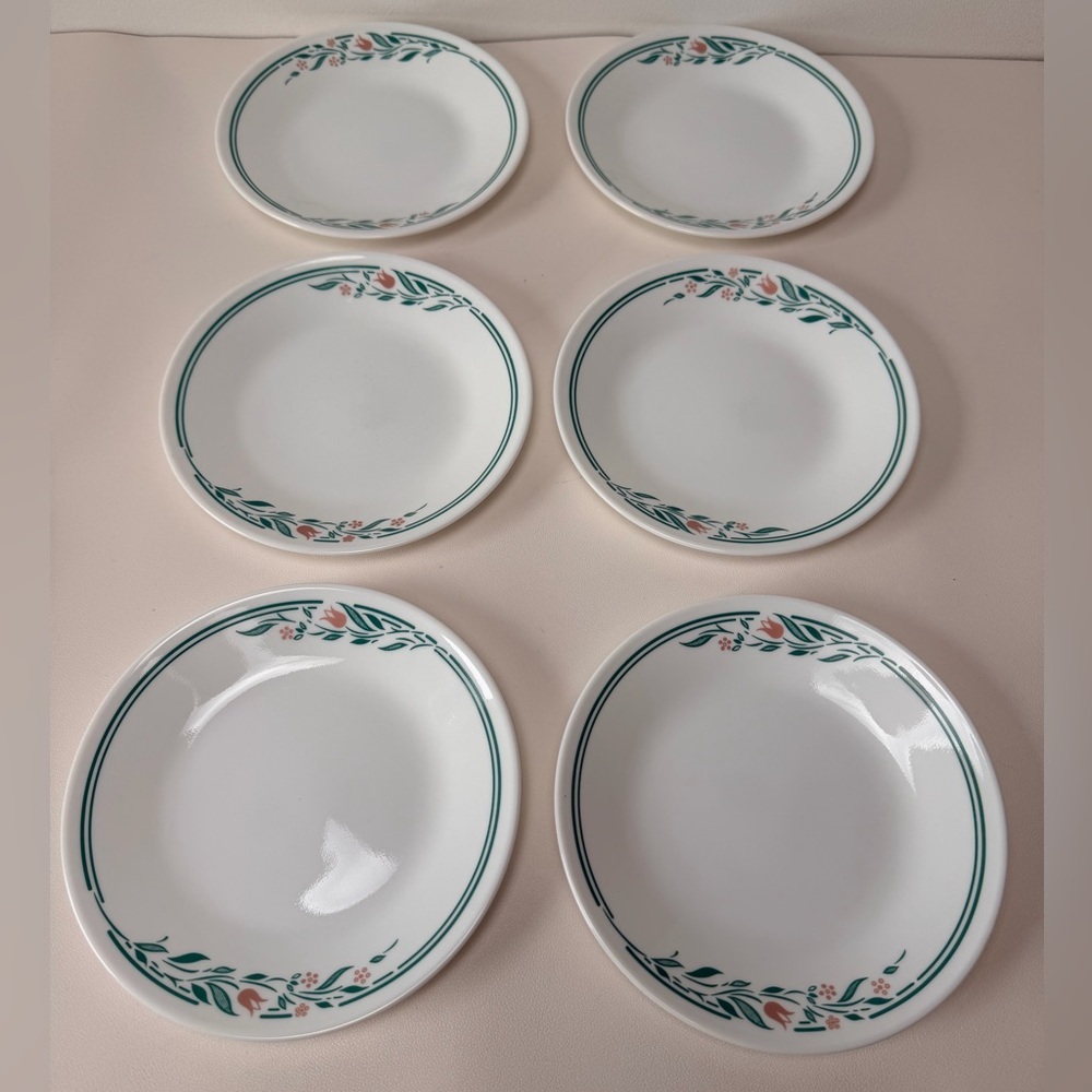 Vintage Corning Corelle Rosemarie Tulip 6-3/4" Bread Dessert Plates Set of 6